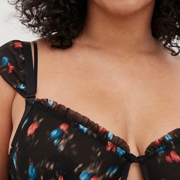 🆕 Ruched Floral Mesh Ruffle Underwire Bra Panty Set 1 1X 14 16 NWT Torrid New! - Picture 3 of 11